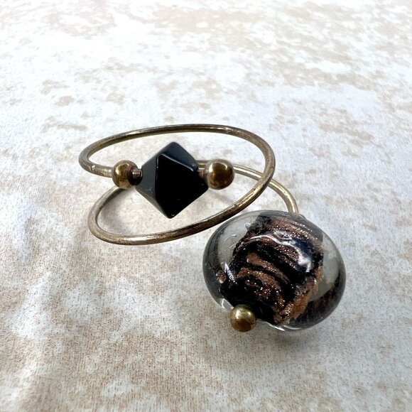 Silver Tone Glass Statement Ring Size 9 Modernist - Picture 4 of 4